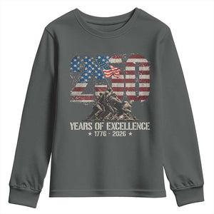 250 Years Of Excellence Youth Sweatshirt 250th American Anniversary Independence Day TS11 Dark Heather Print Your Wear