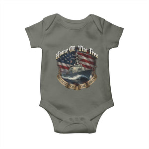 Navy Veteran Baby Onesie Home Of The Free Because Of The Brave American Flag TS11 Military Green Print Your Wear