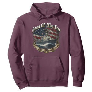 Navy Veteran Hoodie Home Of The Free Because Of The Brave American Flag TS11 Maroon Print Your Wear