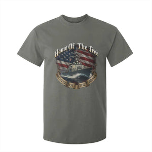 Navy Veteran T Shirt For Kid Home Of The Free Because Of The Brave American Flag TS11 Military Green Print Your Wear