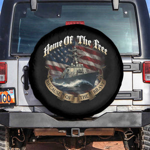 Navy Veteran Spare Tire Cover Home Of The Free Because Of The Brave American Flag TS11 No hole Black Print Your Wear