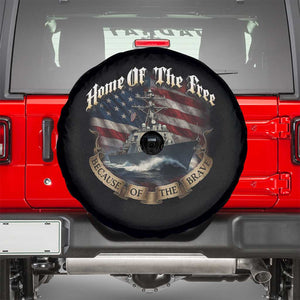 Navy Veteran Spare Tire Cover Home Of The Free Because Of The Brave American Flag TS11 Black Print Your Wear