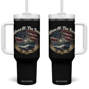 Navy Veteran Tumbler With Handle Home Of The Free Because Of The Brave American Flag TS11 One Size: 40 oz Black Print Your Wear