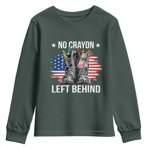 No Crayon Left Behind Youth Sweatshirt Corps Squad Military Our Marine Troop Combat Boots TS11 Dark Forest Green Print Your Wear