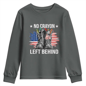 No Crayon Left Behind Youth Sweatshirt Corps Squad Military Our Marine Troop Combat Boots TS11 Dark Heather Print Your Wear