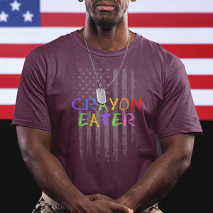 Funny Marine Military Veteran T Shirt Crayon Eater American Flag TS11 Maroon Print Your Wear