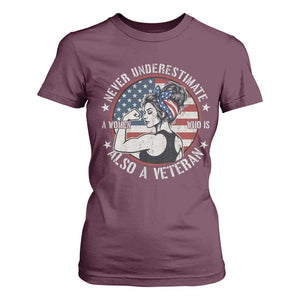 Never Underestimate A Women Who Is Also A Veteran T Shirt For Women Female Veteran TS11 Maroon Print Your Wear