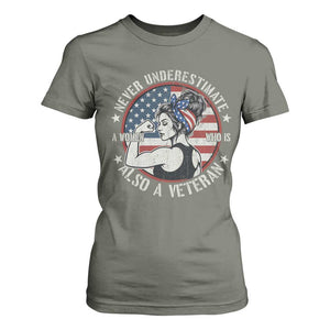 Never Underestimate A Women Who Is Also A Veteran T Shirt For Women Female Veteran TS11 Military Green Print Your Wear