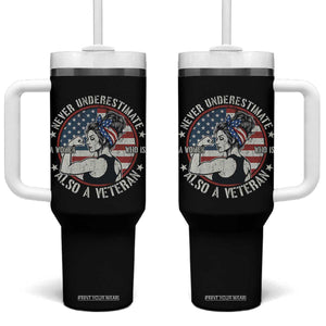 Never Underestimate A Women Who Is Also A Veteran Tumbler With Handle Female Veteran TS11 One Size: 40 oz Black Print Your Wear