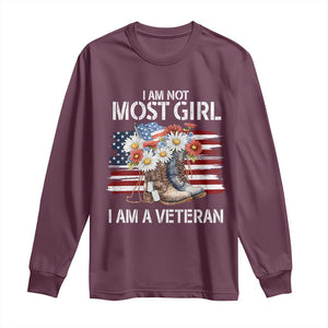 I Am Not Most Girl I Am A Veteran Long Sleeve Shirt Female Veteran Combat Boots TS11 Maroon Print Your Wear