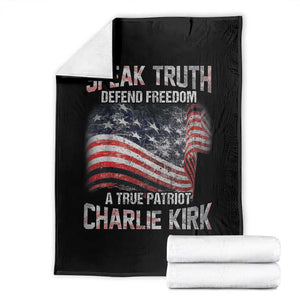 Speak Truth Defend Freedom A True Patriot Charlie Kirk Throw Blanket Vintage American Flag TS11 Black Print Your Wear