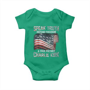 Speak Truth Defend Freedom A True Patriot Charlie Kirk Baby Onesie Vintage American Flag TS11 Irish Green Print Your Wear