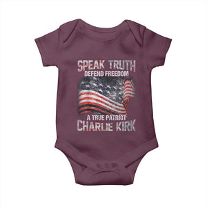 Speak Truth Defend Freedom A True Patriot Charlie Kirk Baby Onesie Vintage American Flag TS11 Maroon Print Your Wear