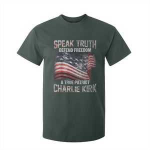Speak Truth Defend Freedom A True Patriot Charlie Kirk T Shirt For Kid Vintage American Flag TS11 Dark Forest Green Print Your Wear
