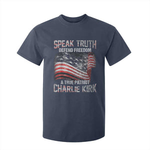 Speak Truth Defend Freedom A True Patriot Charlie Kirk T Shirt For Kid Vintage American Flag TS11 Navy Print Your Wear