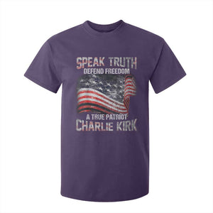 Speak Truth Defend Freedom A True Patriot Charlie Kirk T Shirt For Kid Vintage American Flag TS11 Purple Print Your Wear