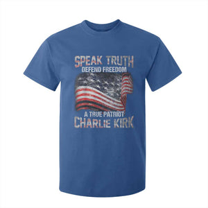 Speak Truth Defend Freedom A True Patriot Charlie Kirk T Shirt For Kid Vintage American Flag TS11 Royal Blue Print Your Wear