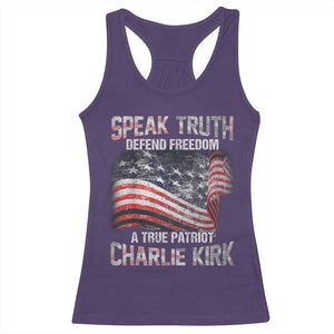 Speak Truth Defend Freedom A True Patriot Charlie Kirk Racerback Tank Top Vintage American Flag TS11 Purple Print Your Wear