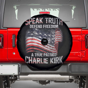 Speak Truth Defend Freedom A True Patriot Charlie Kirk Spare Tire Cover Vintage American Flag TS11 Black Print Your Wear