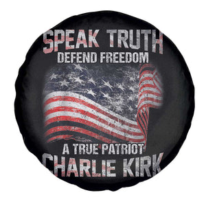 Speak Truth Defend Freedom A True Patriot Charlie Kirk Spare Tire Cover Vintage American Flag TS11 Print Your Wear