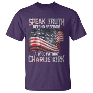 Speak Truth Defend Freedom A True Patriot Charlie Kirk T Shirt Vintage American Flag TS11 Purple Print Your Wear