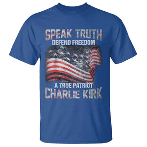 Speak Truth Defend Freedom A True Patriot Charlie Kirk T Shirt Vintage American Flag TS11 Royal Blue Print Your Wear