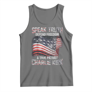 Speak Truth Defend Freedom A True Patriot Charlie Kirk Tank Top Vintage American Flag TS11 Black Heather Print Your Wear