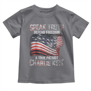 Speak Truth Defend Freedom A True Patriot Charlie Kirk Toddler T Shirt Vintage American Flag TS11 Charcoal Print Your Wear