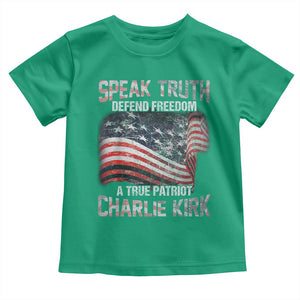 Speak Truth Defend Freedom A True Patriot Charlie Kirk Toddler T Shirt Vintage American Flag TS11 Irish Green Print Your Wear