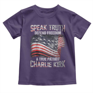 Speak Truth Defend Freedom A True Patriot Charlie Kirk Toddler T Shirt Vintage American Flag TS11 Purple Print Your Wear