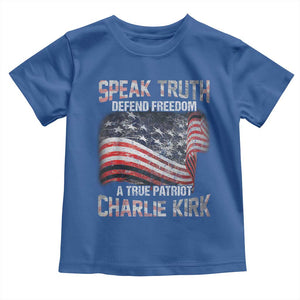 Speak Truth Defend Freedom A True Patriot Charlie Kirk Toddler T Shirt Vintage American Flag TS11 Royal Blue Print Your Wear