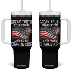 Speak Truth Defend Freedom A True Patriot Charlie Kirk Tumbler With Handle Vintage American Flag TS11 One Size: 40 oz Black Print Your Wear