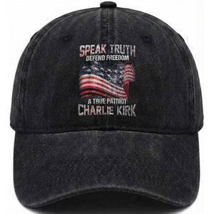 Speak Truth Defend Freedom A True Patriot Charlie Kirk Washed Cotton Baseball Cap Vintage American Flag TS11 Print Your Wear