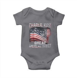 Charlie Kirk Baby Onesie Great American Patriot American Flag TS11 Charcoal Print Your Wear