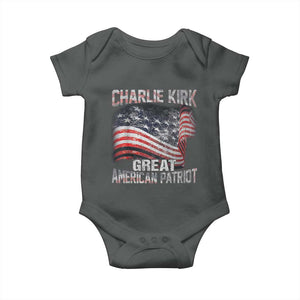 Charlie Kirk Baby Onesie Great American Patriot American Flag TS11 Dark Heather Print Your Wear