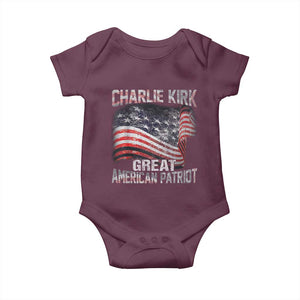 Charlie Kirk Baby Onesie Great American Patriot American Flag TS11 Maroon Print Your Wear