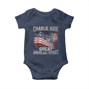 Charlie Kirk Baby Onesie Great American Patriot American Flag TS11 Navy Print Your Wear
