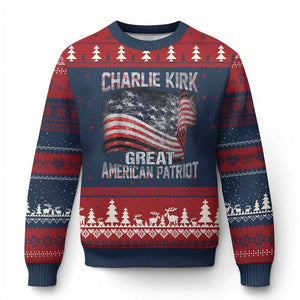 Charlie Kirk Ugly Christmas Sweater Great American Patriot American Flag TS11 Navy Red Print Your Wear