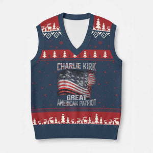 Charlie Kirk V-Neck Knit Sweater Vest Great American Patriot American Flag TS11 Navy Red Print Your Wear