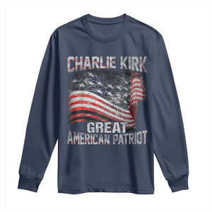 Charlie Kirk Long Sleeve Shirt Great American Patriot American Flag TS11 Navy Print Your Wear