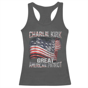 Charlie Kirk Racerback Tank Top Great American Patriot American Flag TS11 Dark Heather Print Your Wear