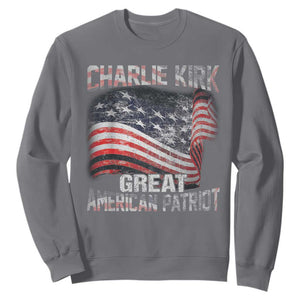 Charlie Kirk Sweatshirt Great American Patriot American Flag TS11 Charcoal Print Your Wear