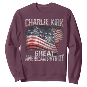 Charlie Kirk Sweatshirt Great American Patriot American Flag TS11 Maroon Print Your Wear