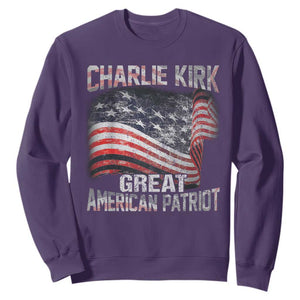 Charlie Kirk Sweatshirt Great American Patriot American Flag TS11 Purple Print Your Wear