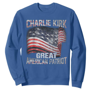 Charlie Kirk Sweatshirt Great American Patriot American Flag TS11 Royal Blue Print Your Wear