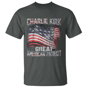 Charlie Kirk T Shirt Great American Patriot American Flag TS11 Dark Heather Print Your Wear