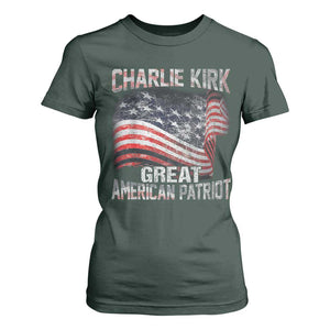 Charlie Kirk T Shirt For Women Great American Patriot American Flag TS11 Dark Forest Green Print Your Wear