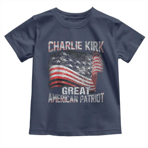 Charlie Kirk Toddler T Shirt Great American Patriot American Flag TS11 Navy Print Your Wear