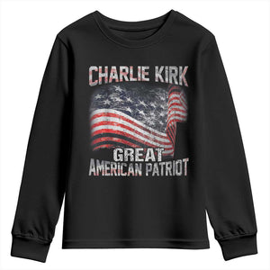 Charlie Kirk Youth Sweatshirt Great American Patriot American Flag TS11 Black Print Your Wear