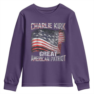 Charlie Kirk Youth Sweatshirt Great American Patriot American Flag TS11 Purple Print Your Wear